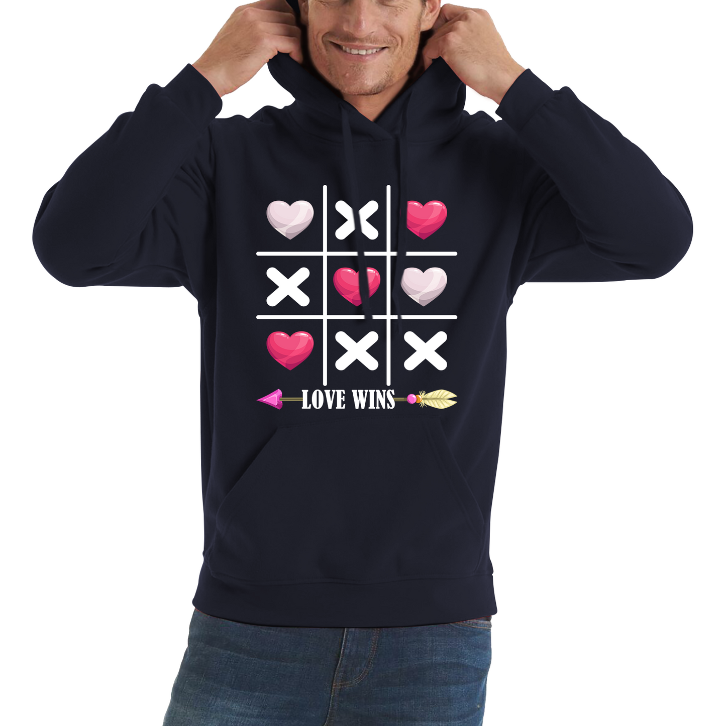Valentine's Day Tic Tac Toe Love Wins Tic Tac Funny Game Lovers Gift Unisex Hoodie