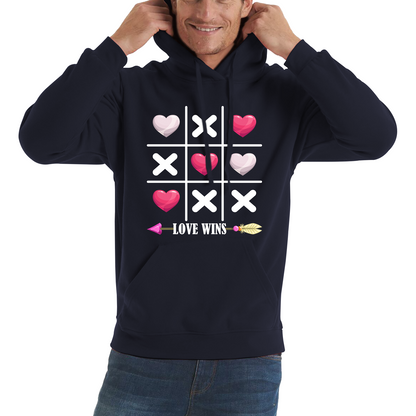 Valentine's Day Tic Tac Toe Love Wins Tic Tac Funny Game Lovers Gift Unisex Hoodie