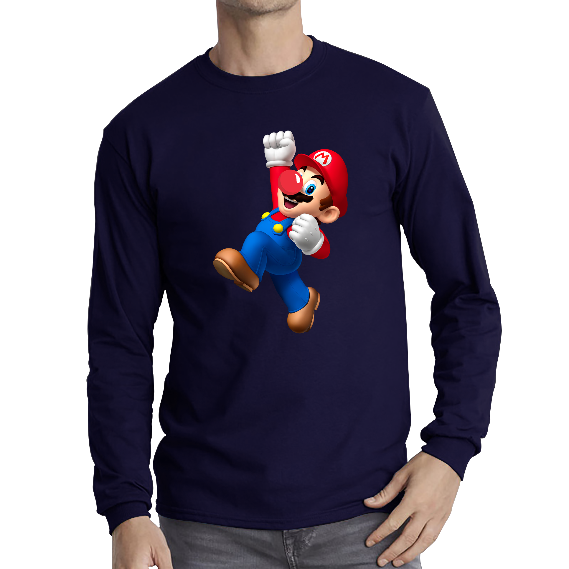 Super Mario Bros Red Nose Day Adult Long Sleeve T Shirt. 50% Goes To Charity