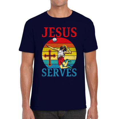 Jesus Serves Volleyball Vintage Jesus Christ Volleyball Sports Christian Religious Mens Tee Top
