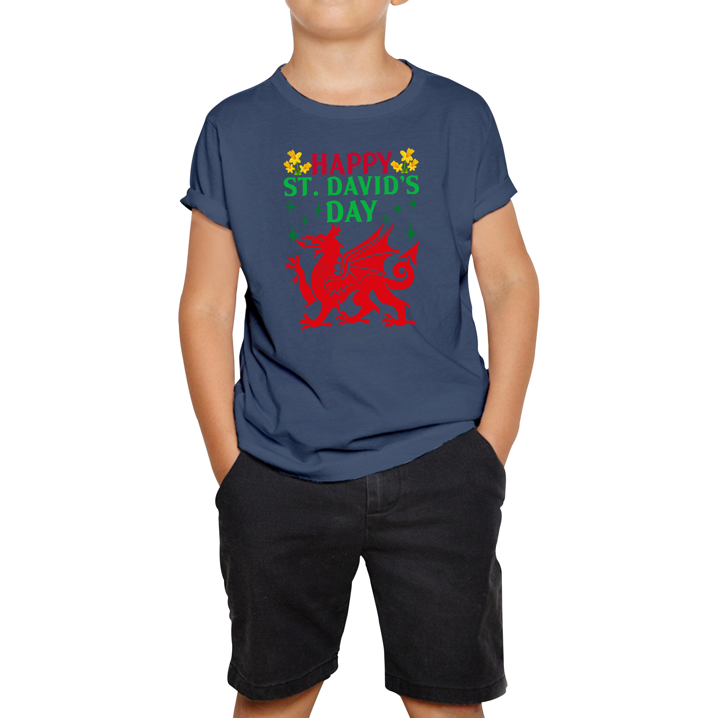 Happy St. David's Day Dragon Welsh Dragon Saint Welsh Language Wales Party Kids Tee