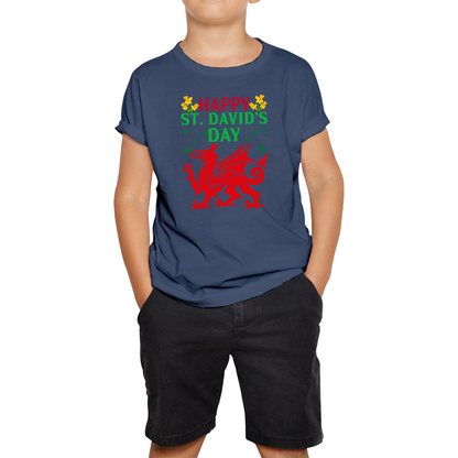 Happy St. David's Day Dragon Welsh Dragon Saint Welsh Language Wales Party Kids Tee