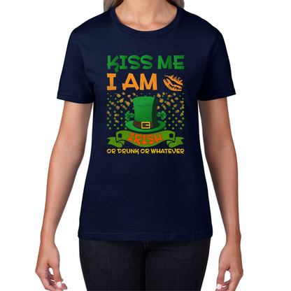 Kiss Me I Am Irish Or Drunk Or Whatever St Patricks Day Leprechaun Shamrock Drinking Team Womens Tee Top