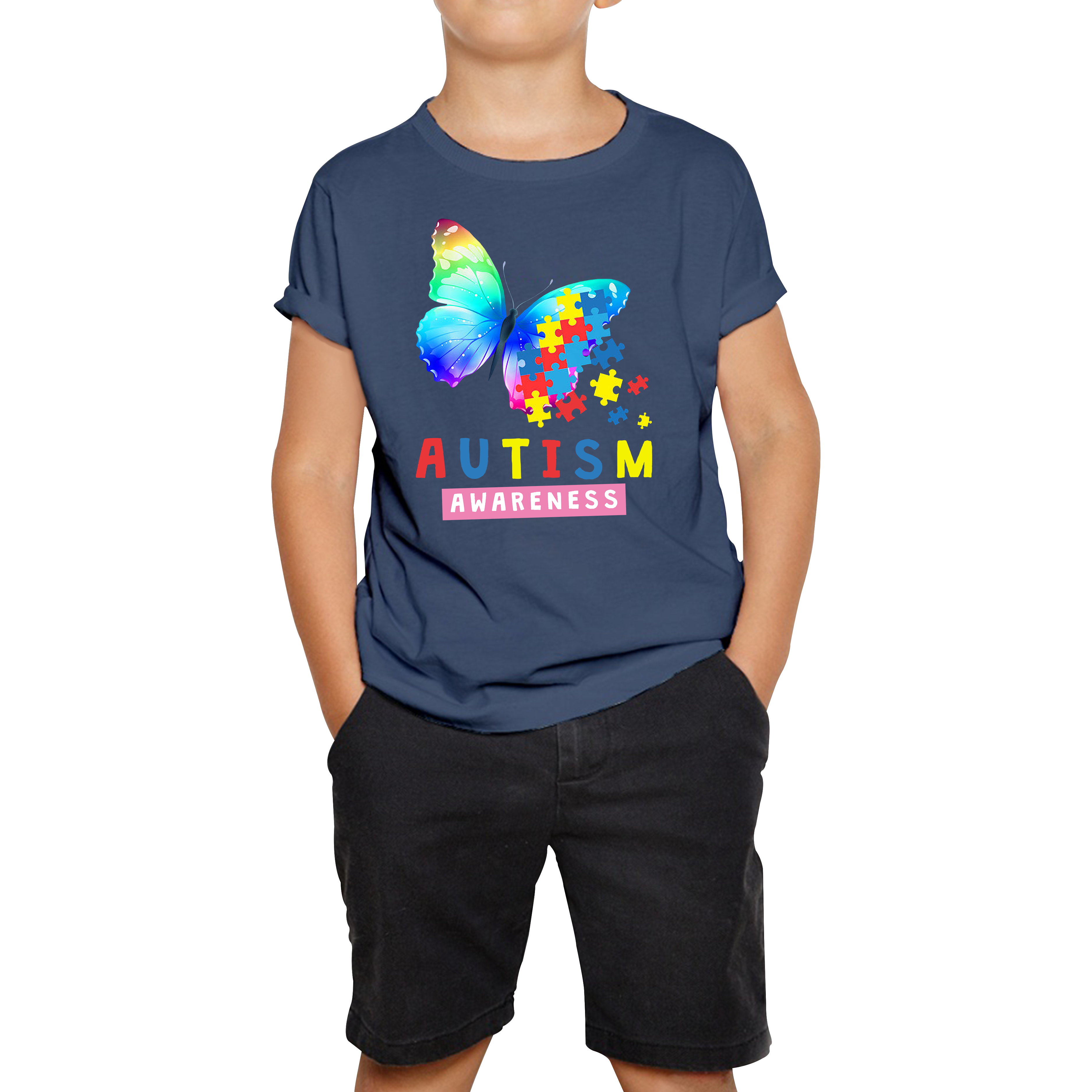 Autism Awareness With Butterfly Kids T Shirt
