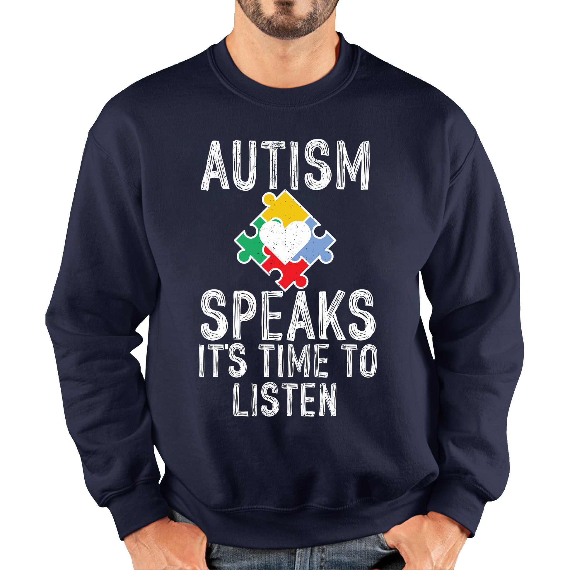 Autism Speaks It's Time To Listen Puzzle Piece Sweatshirt
