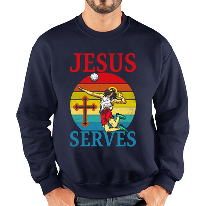 Jesus Serves Volleyball Vintage Jesus Christ Volleyball Sports Christian Religious Unisex Sweatshirt