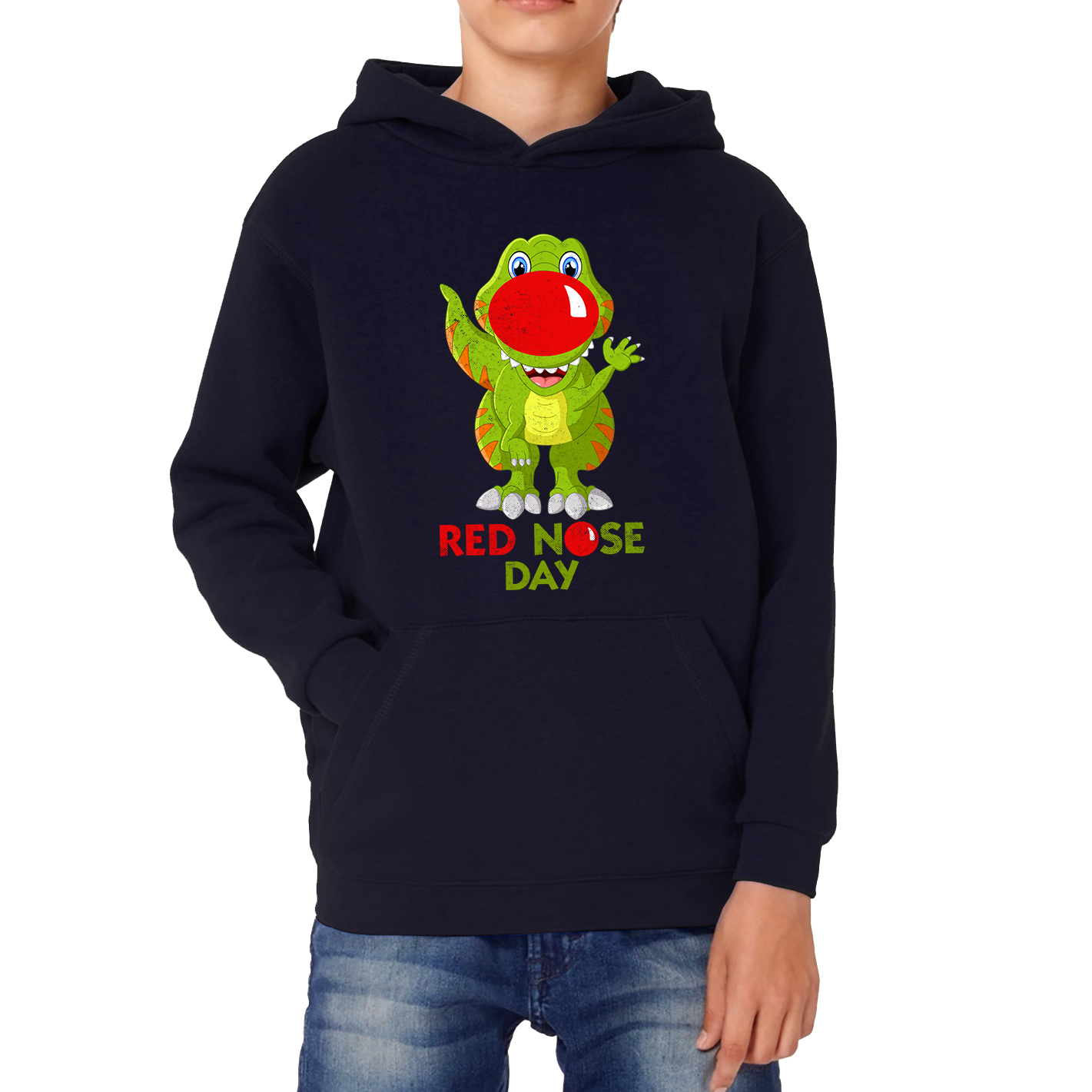 Funny Dinosaur Red Nose Day Kids Hoodie. 50% Goes To Charity
