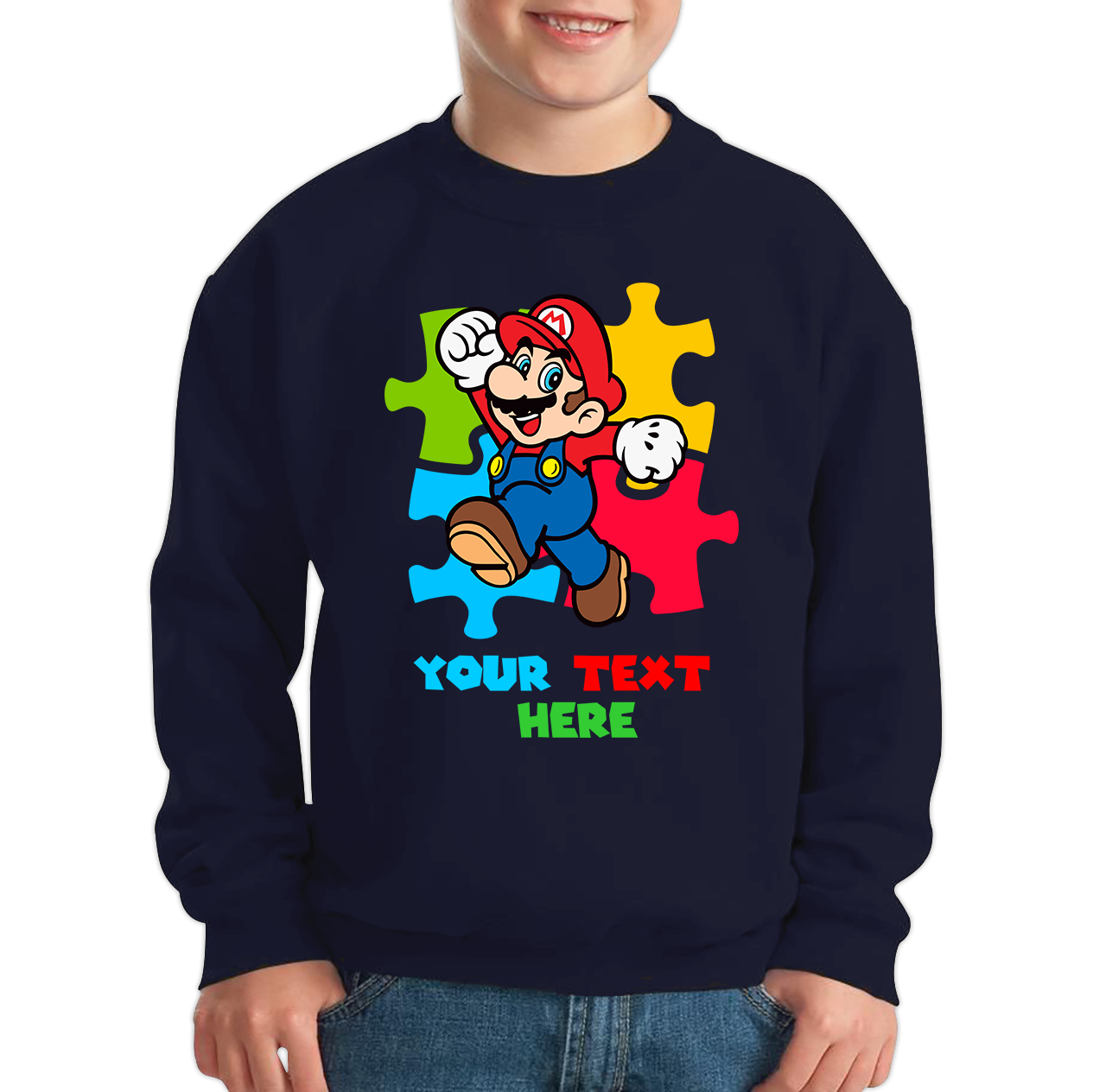 Personalised Your Name Super Mario Jumper Funny Game Lovers Players Video Game Kids Sweatshirt