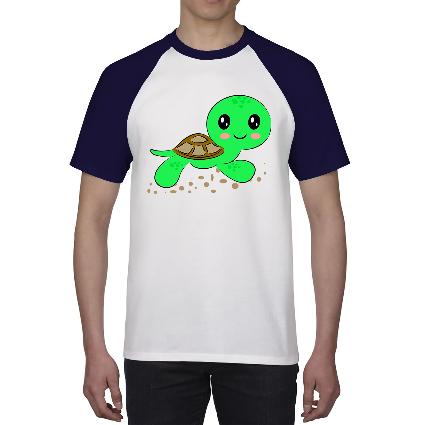 Swimming Cartoon Turtle, Funny Cute Little Sea Turtle Baseball T Shirt