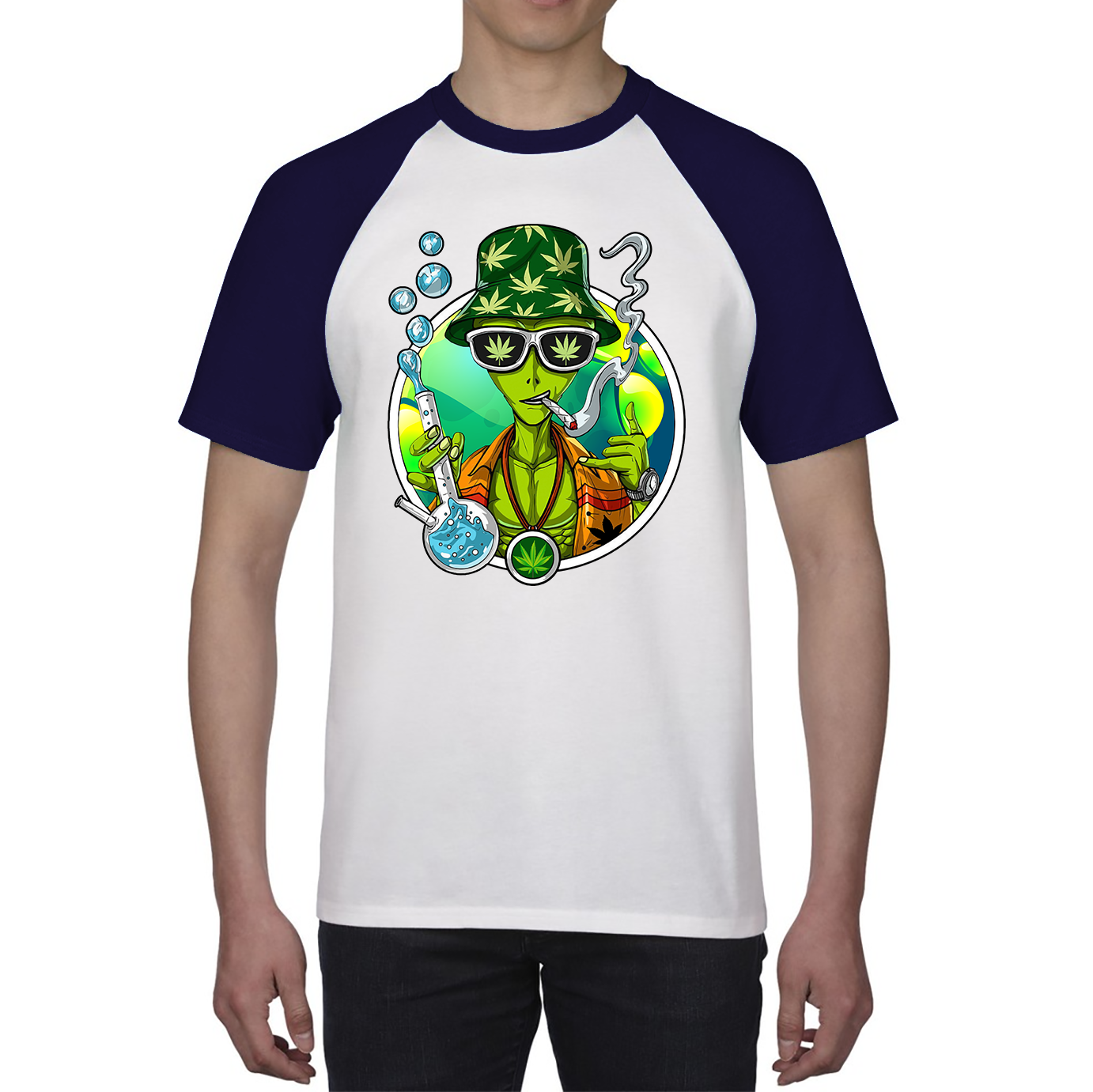 Weed Alien Stoner Shirt Marijuana, Cannabis Lovers Funny Joke Baseball T Shirt
