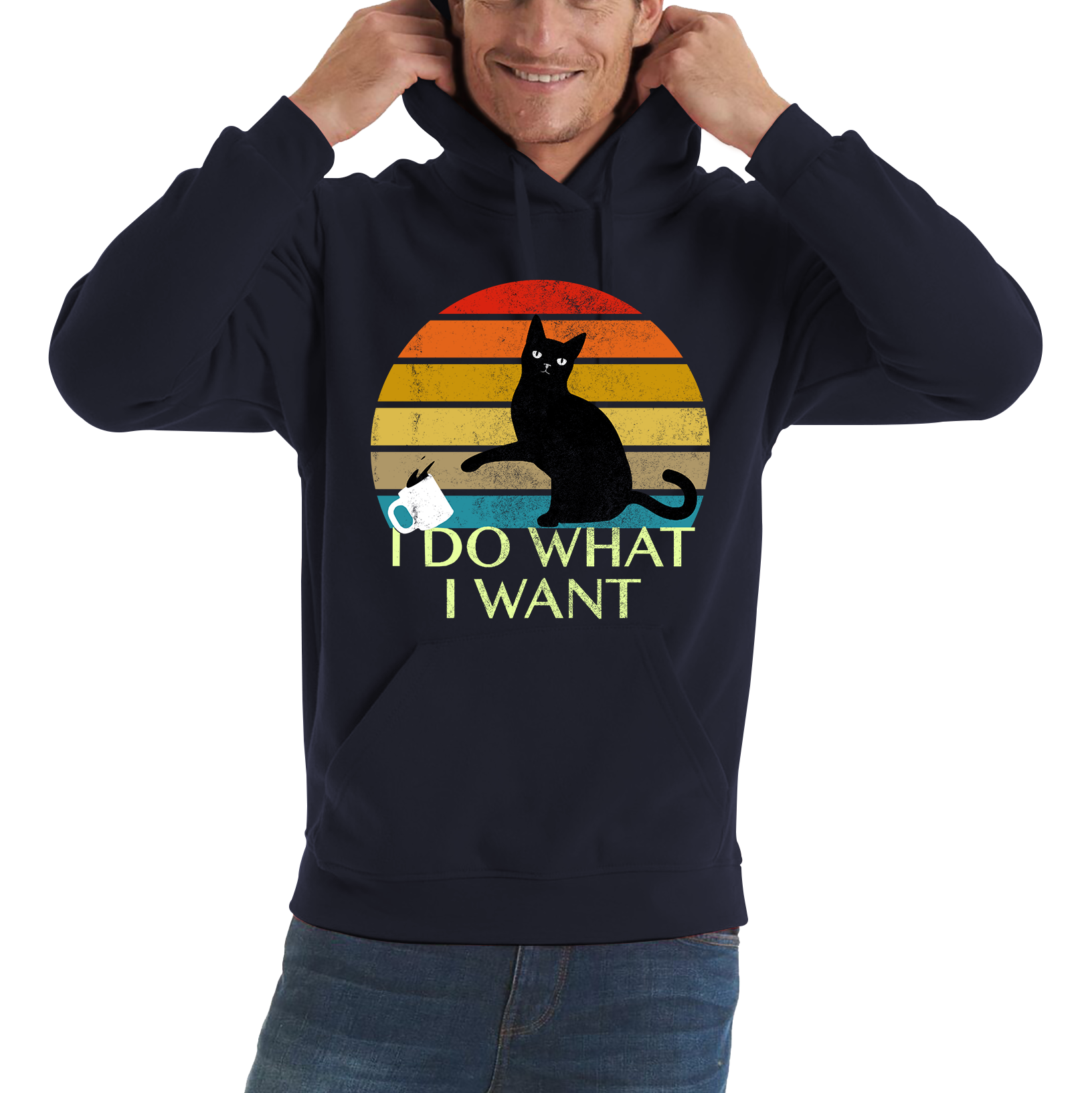 Black Cat I Do What I Want Vintage Adult Hoodie