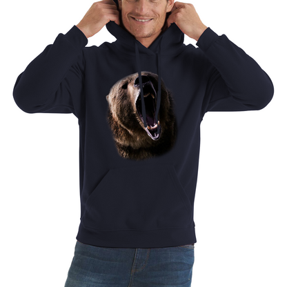 Grizzly Bear Roaring Face Hoodie