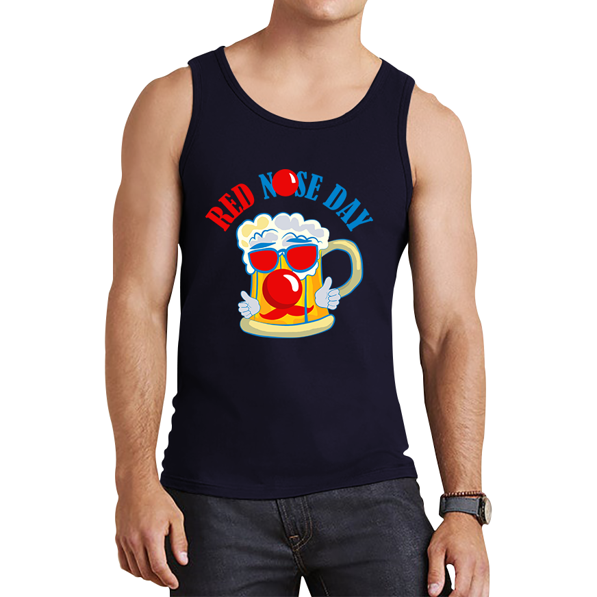 Beer Red Nose Day Funny Tank Top. 50% Goes To Charity