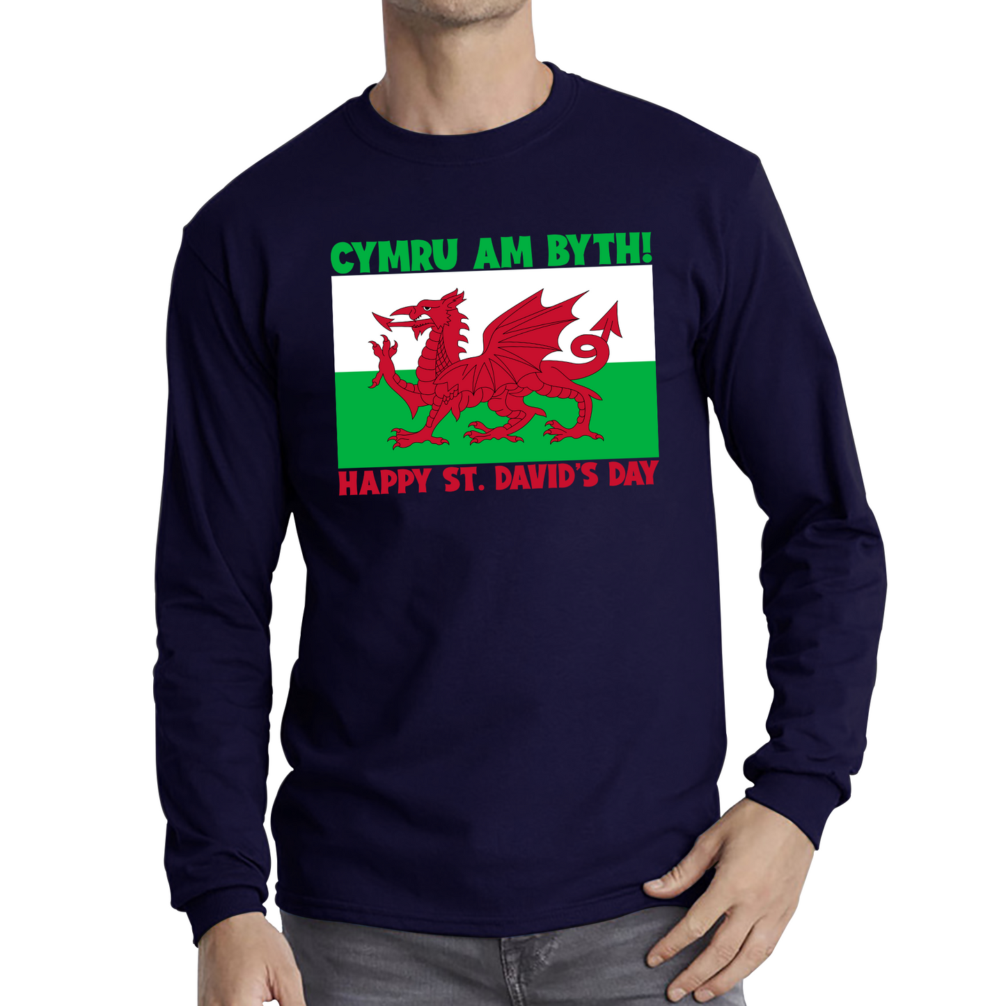Cymru Am Byth Wales Forever Happy St. David's Day Welsh Dragon Flag Of Wales Saint Welsh Long Sleeve T Shirt