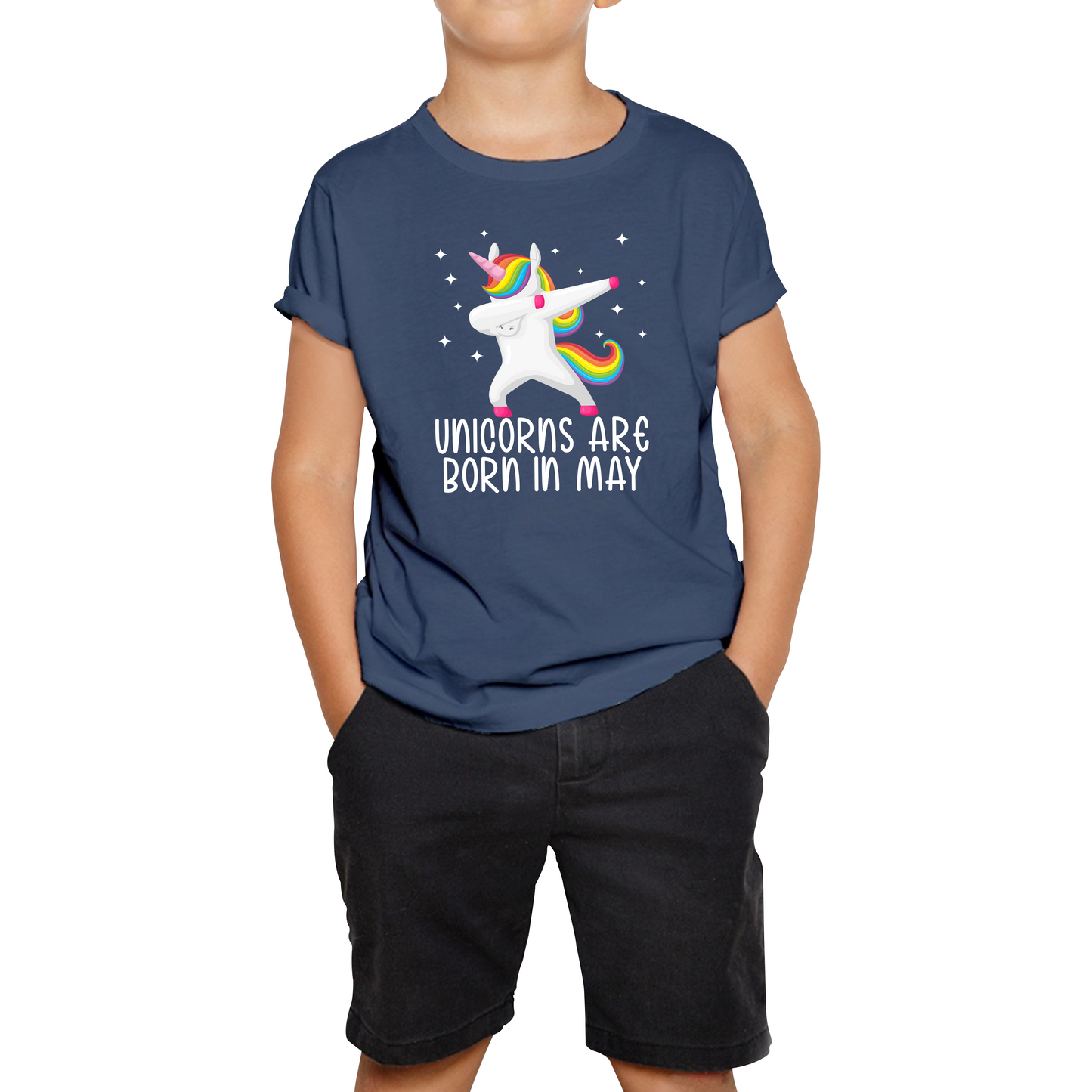 Unicorns Are Born In May Dabbing Unicorn Funny Birthday Month Novelty Slogan Kids Tee