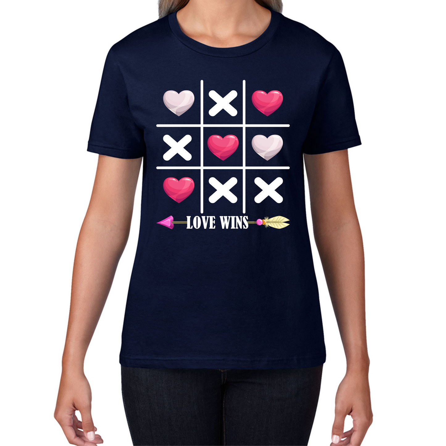 Valentine's Day Tic Tac Toe Love Wins Tic Tac Funny Game Lovers Gift Womens Tee Top