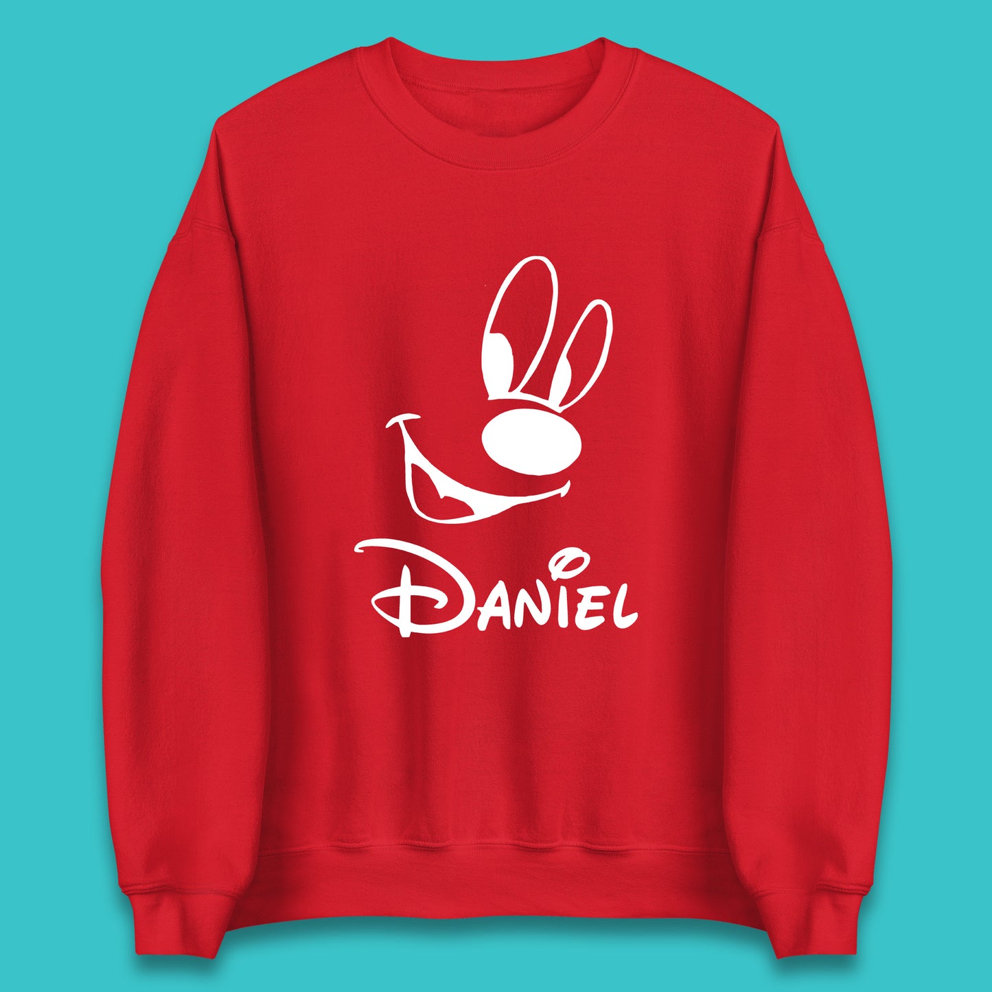 Personalised Disney Oswald the Lucky Rabbit Face Your Name Vintage Animated Cartoon Character Disney Trip Unisex Sweatshirt