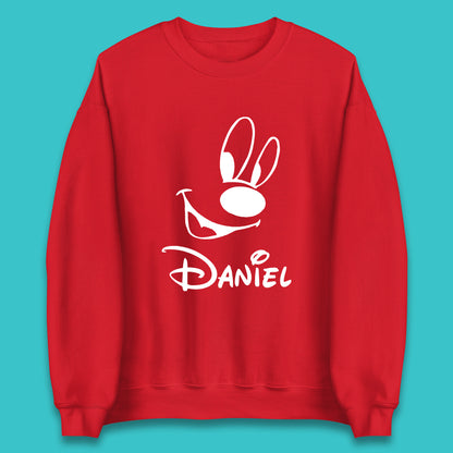 Personalised Disney Oswald the Lucky Rabbit Face Your Name Vintage Animated Cartoon Character Disney Trip Unisex Sweatshirt