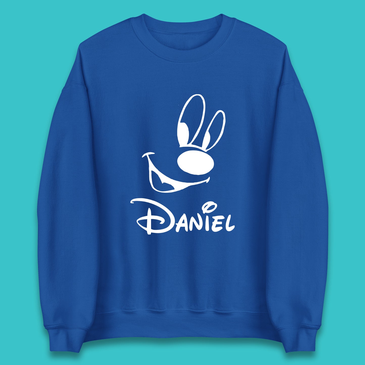 Personalised Disney Oswald the Lucky Rabbit Face Your Name Vintage Animated Cartoon Character Disney Trip Unisex Sweatshirt