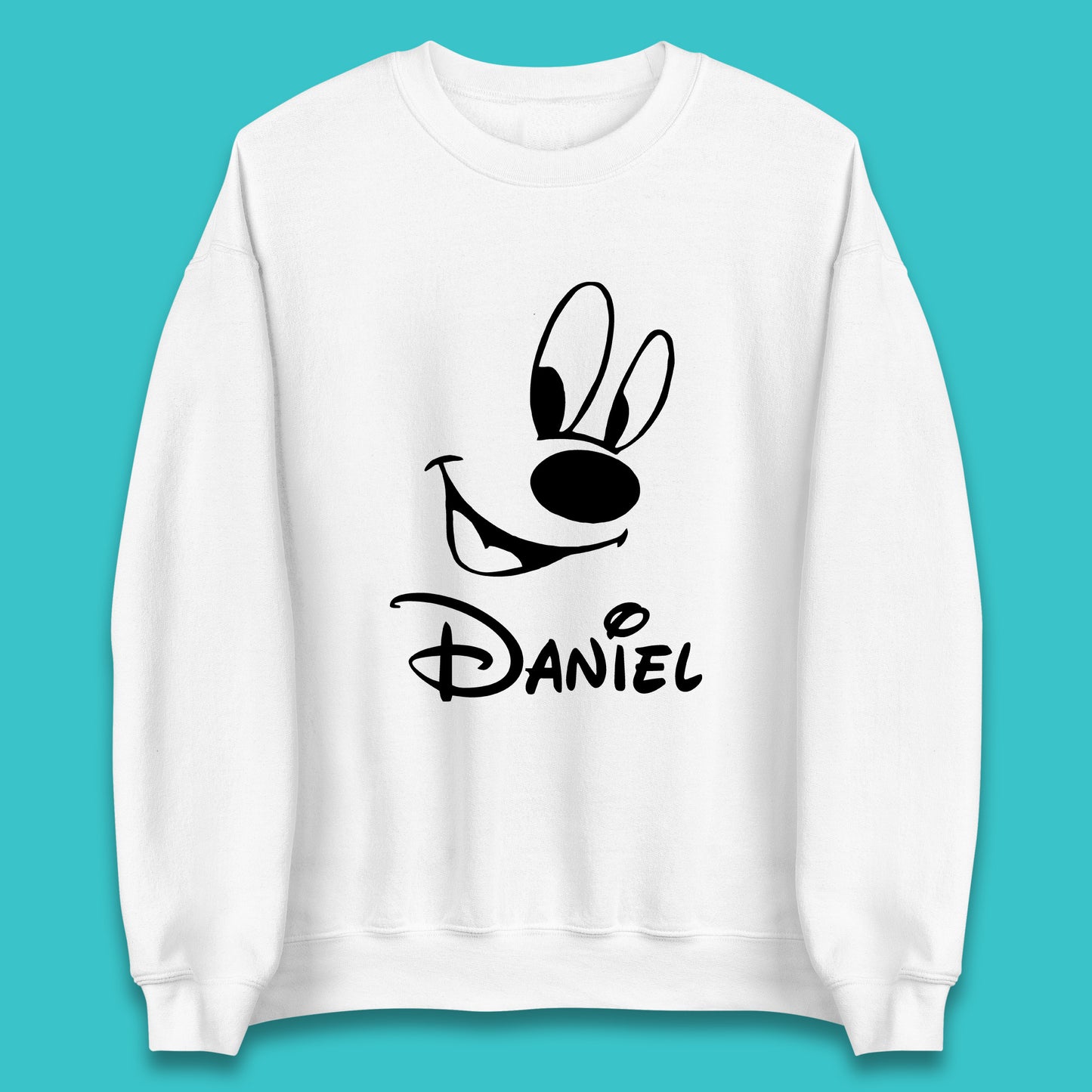 Personalised Disney Oswald the Lucky Rabbit Face Your Name Vintage Animated Cartoon Character Disney Trip Unisex Sweatshirt