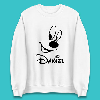 Personalised Disney Oswald the Lucky Rabbit Face Your Name Vintage Animated Cartoon Character Disney Trip Unisex Sweatshirt