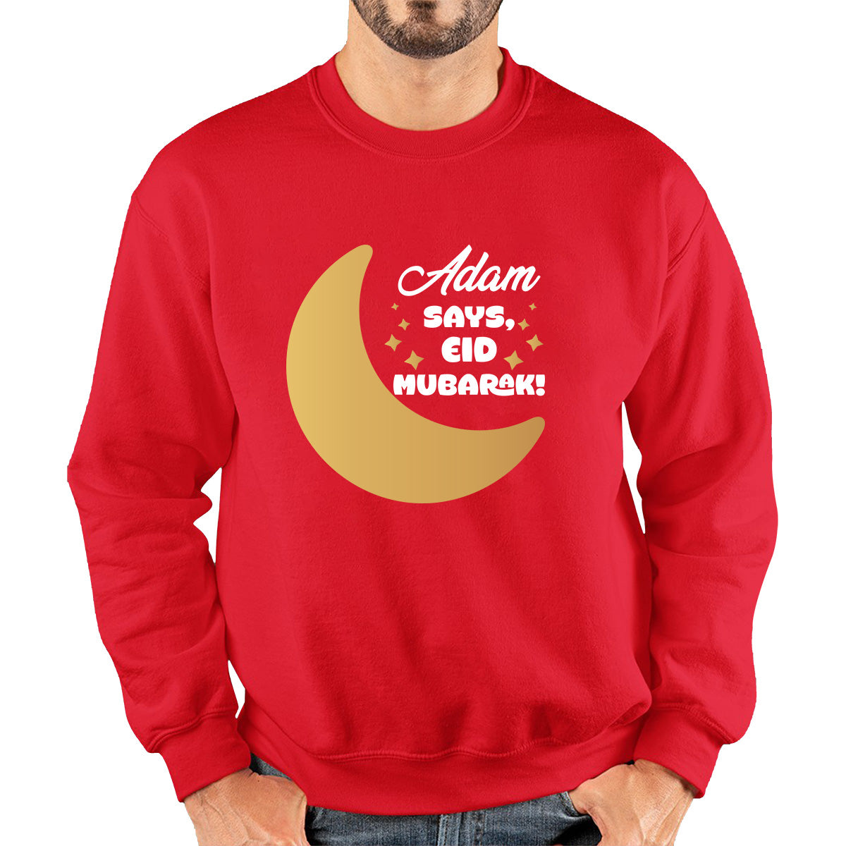 Personalised Your Name Says Eid Mubarak Moon Islamic Blessed Festive Celebration Religious Holy Month Adult Sweatshirt