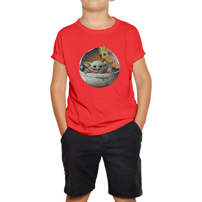 Grogu Baby Yoda And Baby Groot The Mandalorian Disney Star Wars Child In Hover Pod Pram Disney Star Wars Day 46th Anniversary Kids T Shirt
