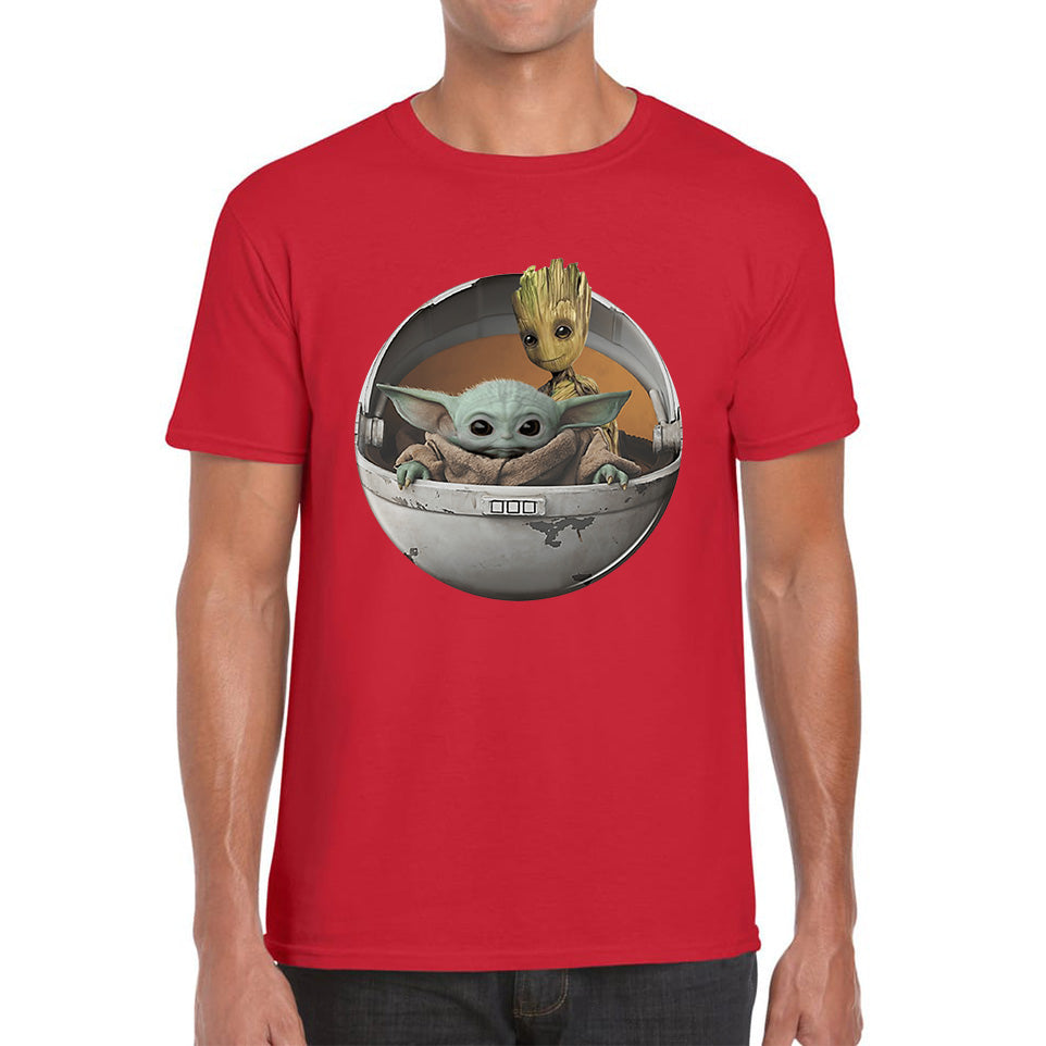 Grogu Baby Yoda And Baby Groot The Mandalorian Disney Star Wars Child In Hover Pod Pram Disney Star Wars Day 46th Anniversary Mens Tee Top
