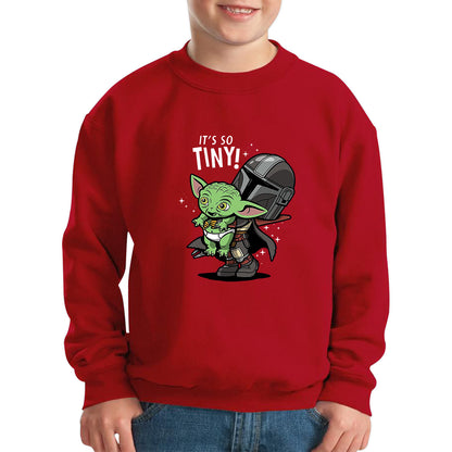 It's So Tiny! The Mandalorian Holding Grogu Yoda's species Star Wars Mando And Baby Yoda Star Wars Day 46th Anniversary Kids Jumper