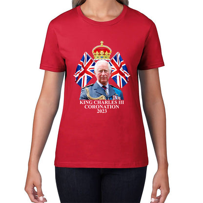 King Charles III Coronation 2023 British United Kingdom Uk Flags CR III Royal Crown Ruling Monarch Of England Womens Tee Top