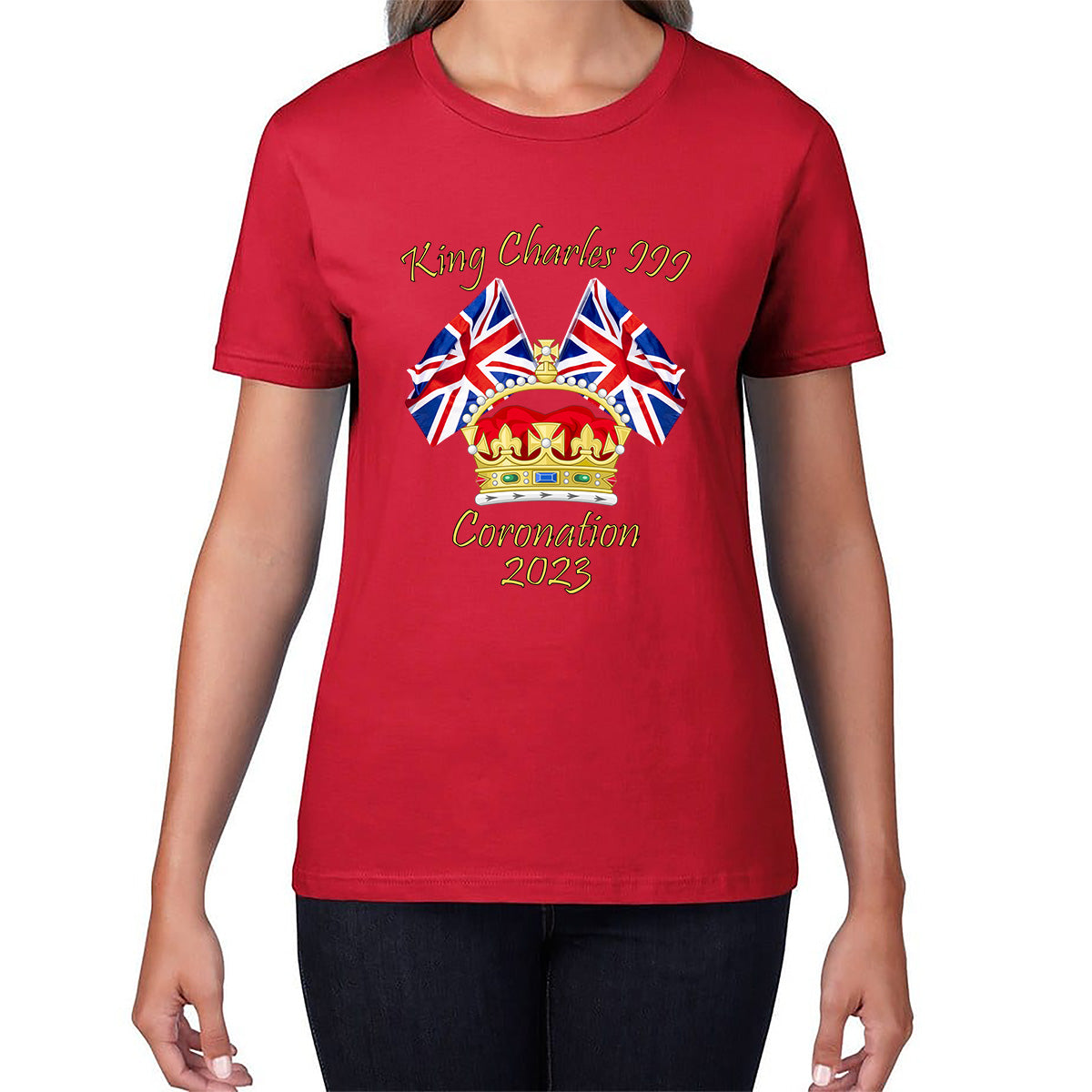 King Charles III Coronation 2023 United Kingdom Flags Royal Crown Ruling Monarch Of England CR III Womens Tee Top