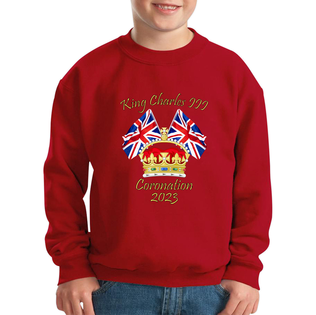 King Charles III Coronation 2023 United Kingdom Flags Royal Crown Ruling Monarch Of England CR III Kids Jumper