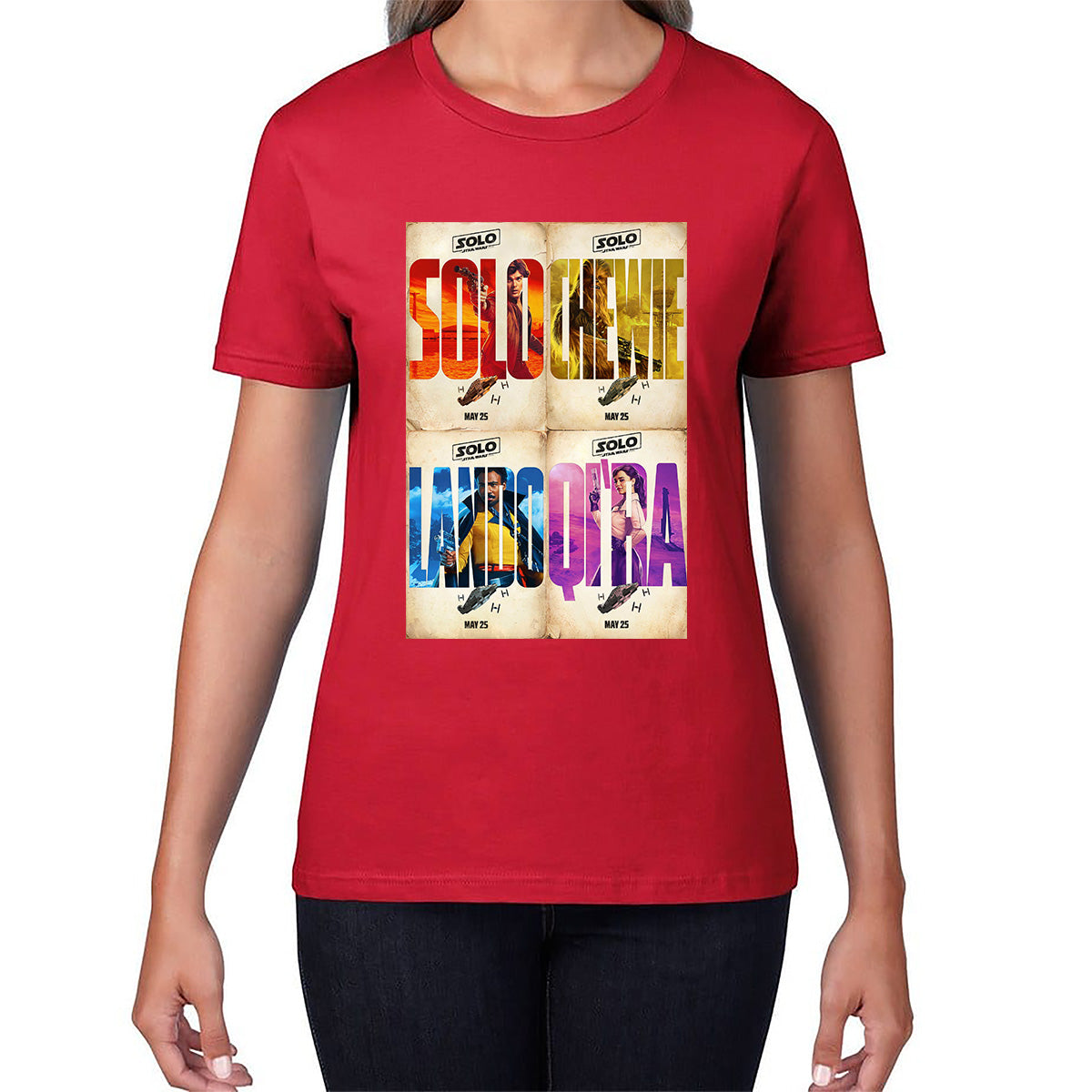 Solo A Star Wars Story Posters Solo Chewie Lando Qira Sci-fi Action Adventure Movie Characters Star Wars Galaxy's Edge Trip Womens Tee Top