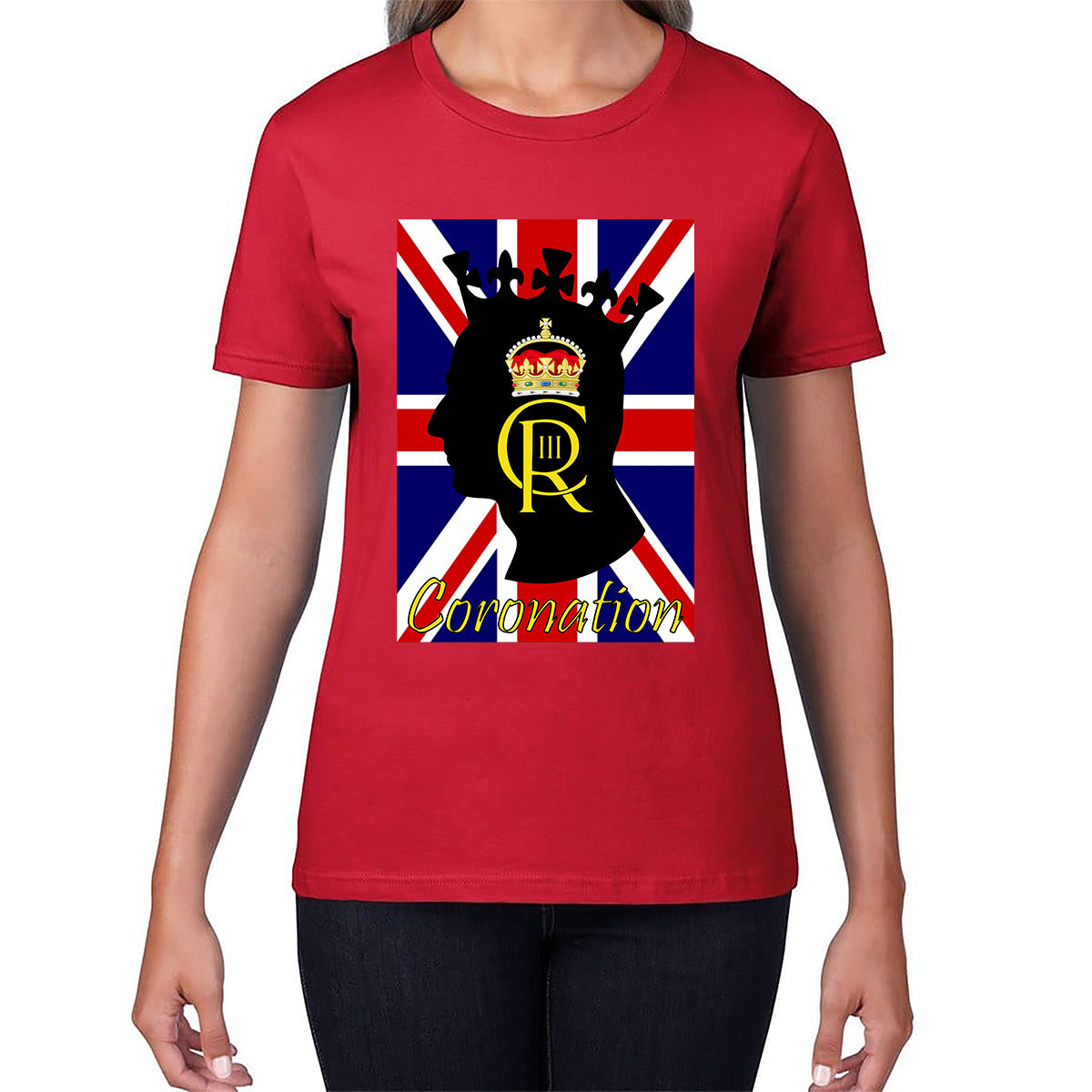 CR III Coronation Of King Charles III Royal Crown British Flag Great Britain Union Jack Womens Tee Top
