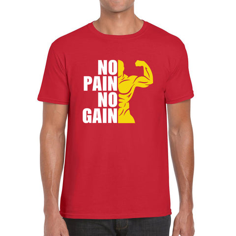 No Pain No Gain Gym Workout Fitness Bodybuilding Training Motivational Quote Muscle Body Flexing Mens Tee Top