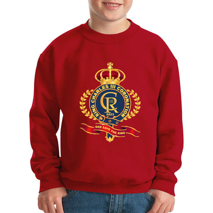 King Charles III Coronation 2023 CR III God Save The King Royal Crown United Kingdom Ruling Monarch Kids Jumper