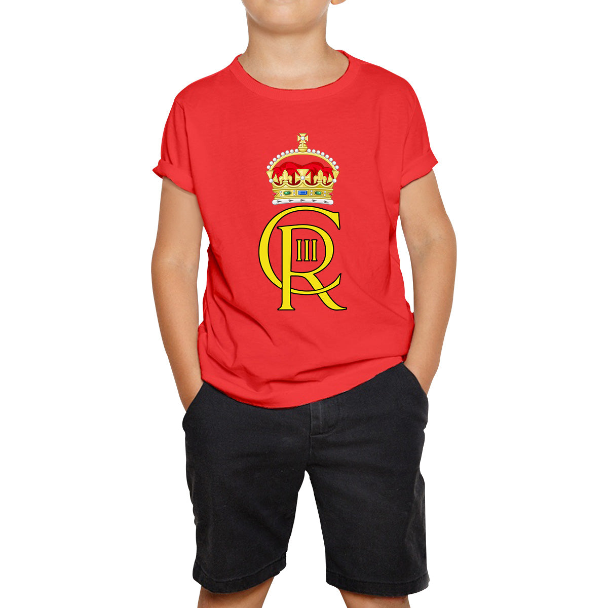Royal Cypher King Charles III Coronation CR III Ruling Monarch Of Uk Royal Crown Great Britain Kids T Shirt