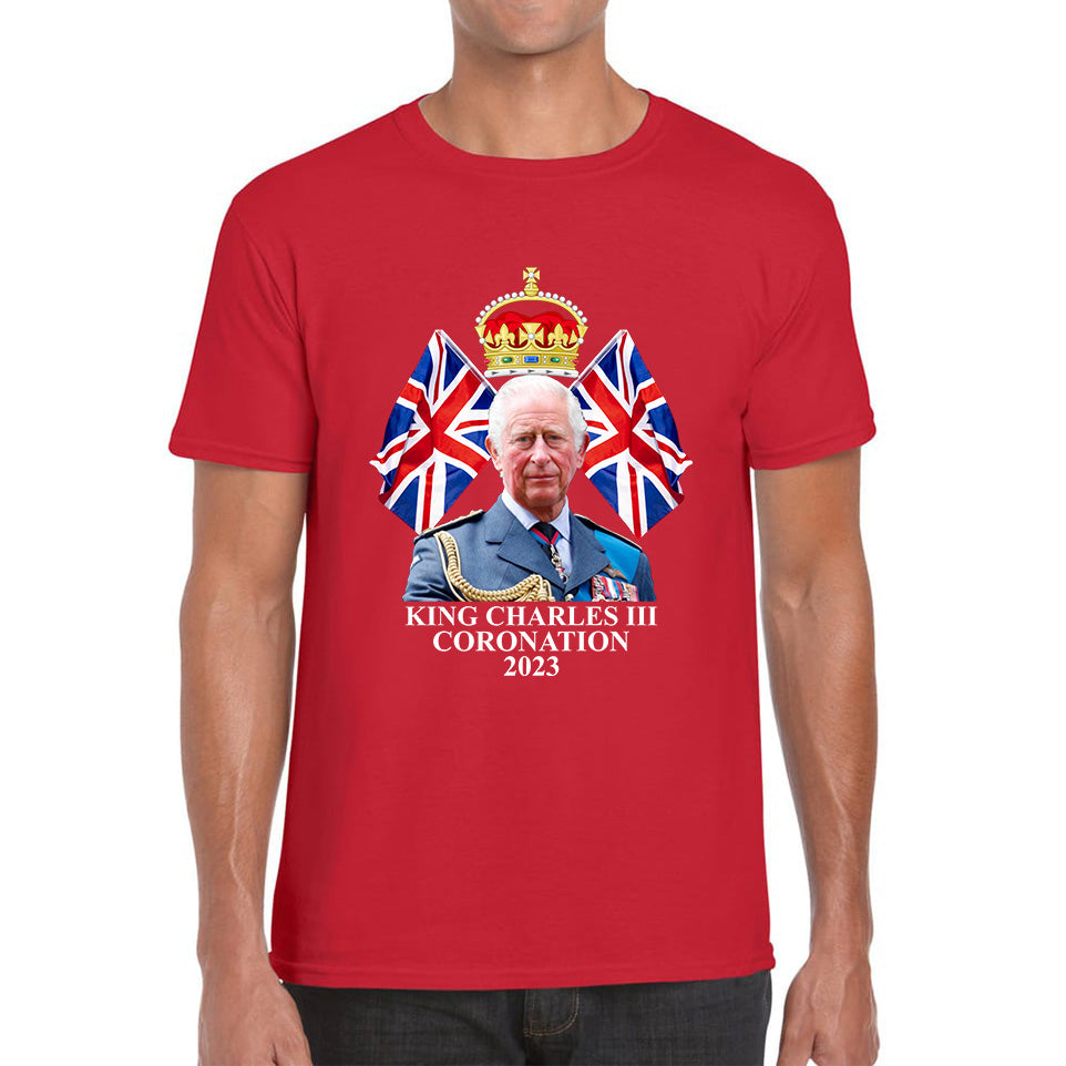 King Charles III Coronation 2023 British United Kingdom Uk Flags CR III Royal Crown Ruling Monarch Of England Mens Tee Top