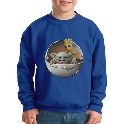 Grogu Baby Yoda And Baby Groot The Mandalorian Disney Star Wars Child In Hover Pod Pram Disney Star Wars Day 46th Anniversary Kids Jumper