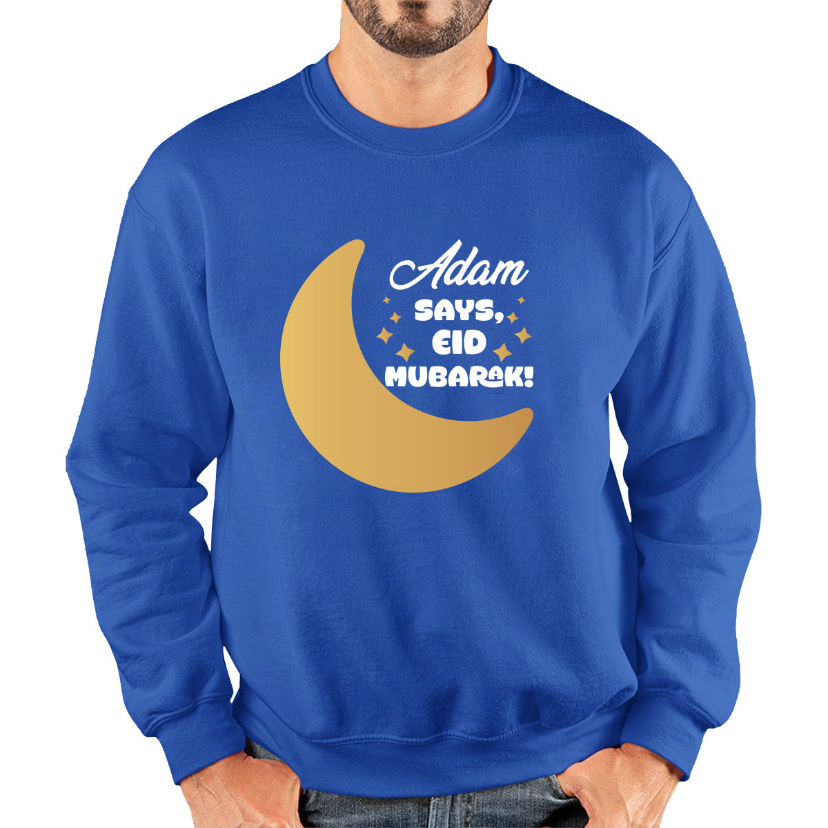 Personalised Your Name Says Eid Mubarak Moon Islamic Blessed Festive Celebration Religious Holy Month Adult Sweatshirt