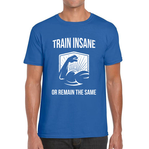 Train Insane Or Remain The Same Bodybuilders Gym Motivational Workout Muscular Bodybuilder Mens Tee Top