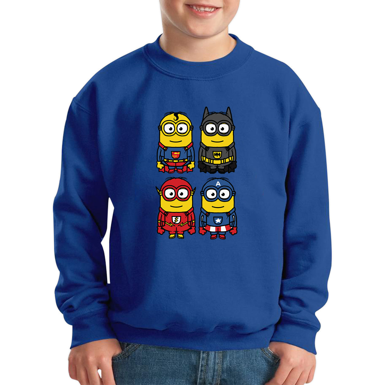 The 4 Minions Heros Super Minions Captain America Batman Superman Riddler The Flash Dc Minions Parody Pop Art Kids Jumper