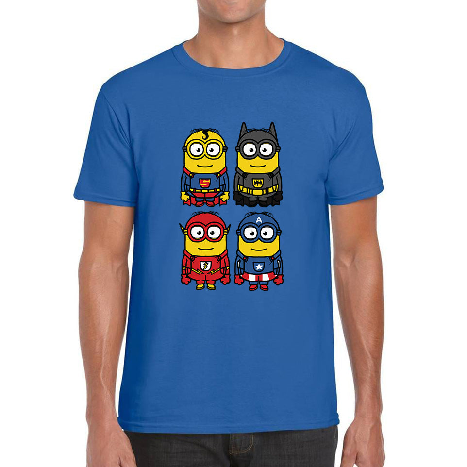 The 4 Minions Heros Super Minions Captain America Batman Superman Riddler The Flash Dc Minions Parody Pop Art Mens Tee Top