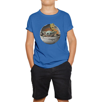 Grogu Baby Yoda And Baby Groot The Mandalorian Disney Star Wars Child In Hover Pod Pram Disney Star Wars Day 46th Anniversary Kids T Shirt