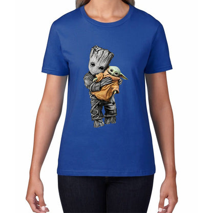 Baby Groot Holding Baby Yoda Avengers Hero Star Avenger Jedi Wars Star Wars Day 46th Anniversary Womens Tee Top