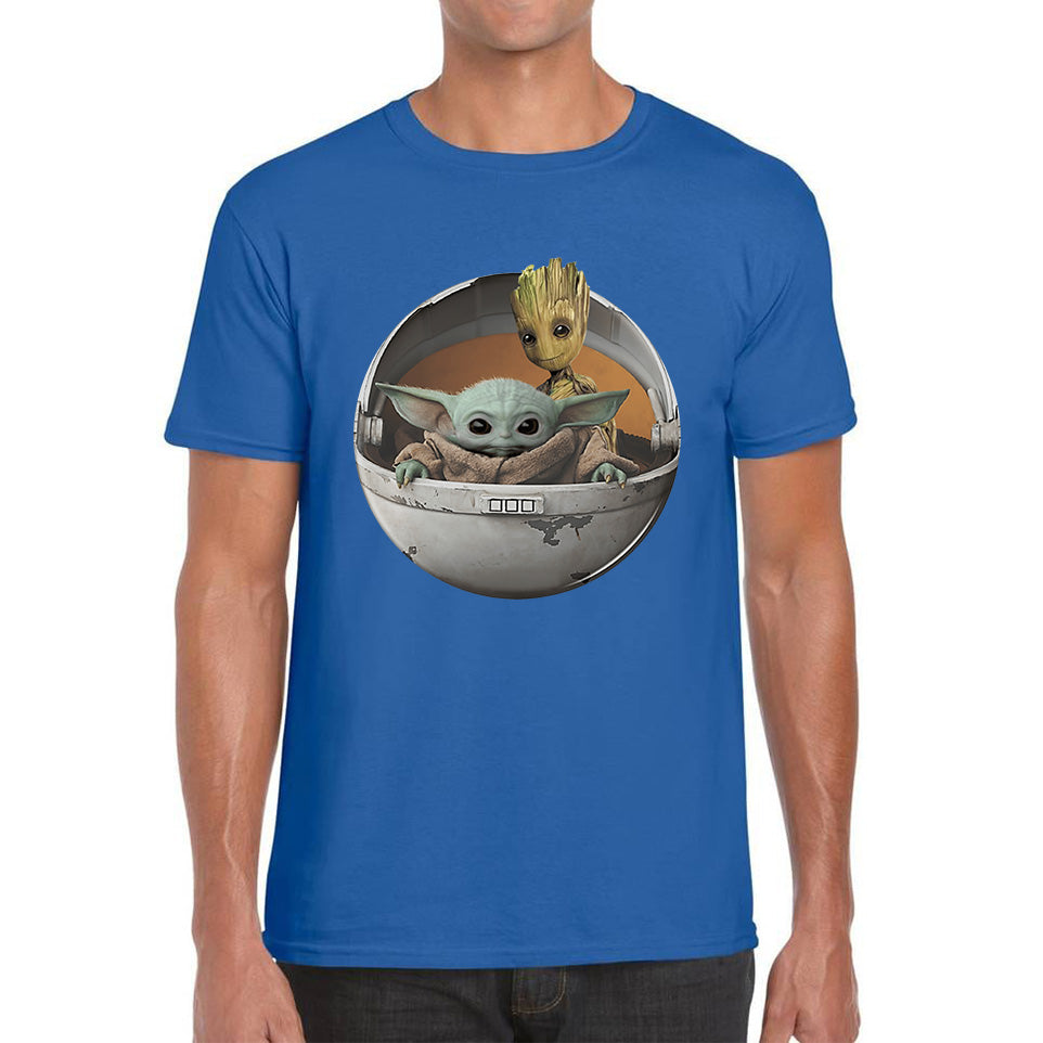 Grogu Baby Yoda And Baby Groot The Mandalorian Disney Star Wars Child In Hover Pod Pram Disney Star Wars Day 46th Anniversary Mens Tee Top