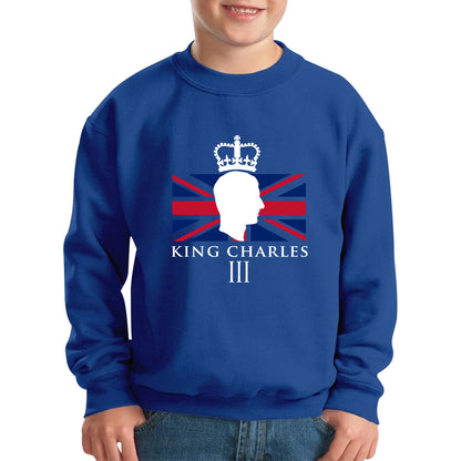 King Charles III Coronation British Flag CR III Royal Crown His Majesty Union Jack Great Britain Kids Jumper