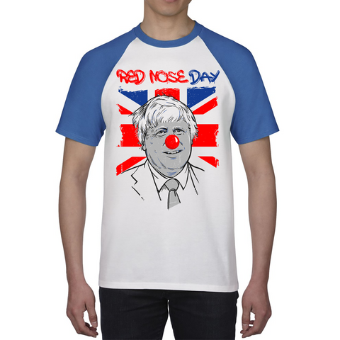 Red Nose Day PM Boris Johnson Baseball T Shirt. 50% Goes To Charity