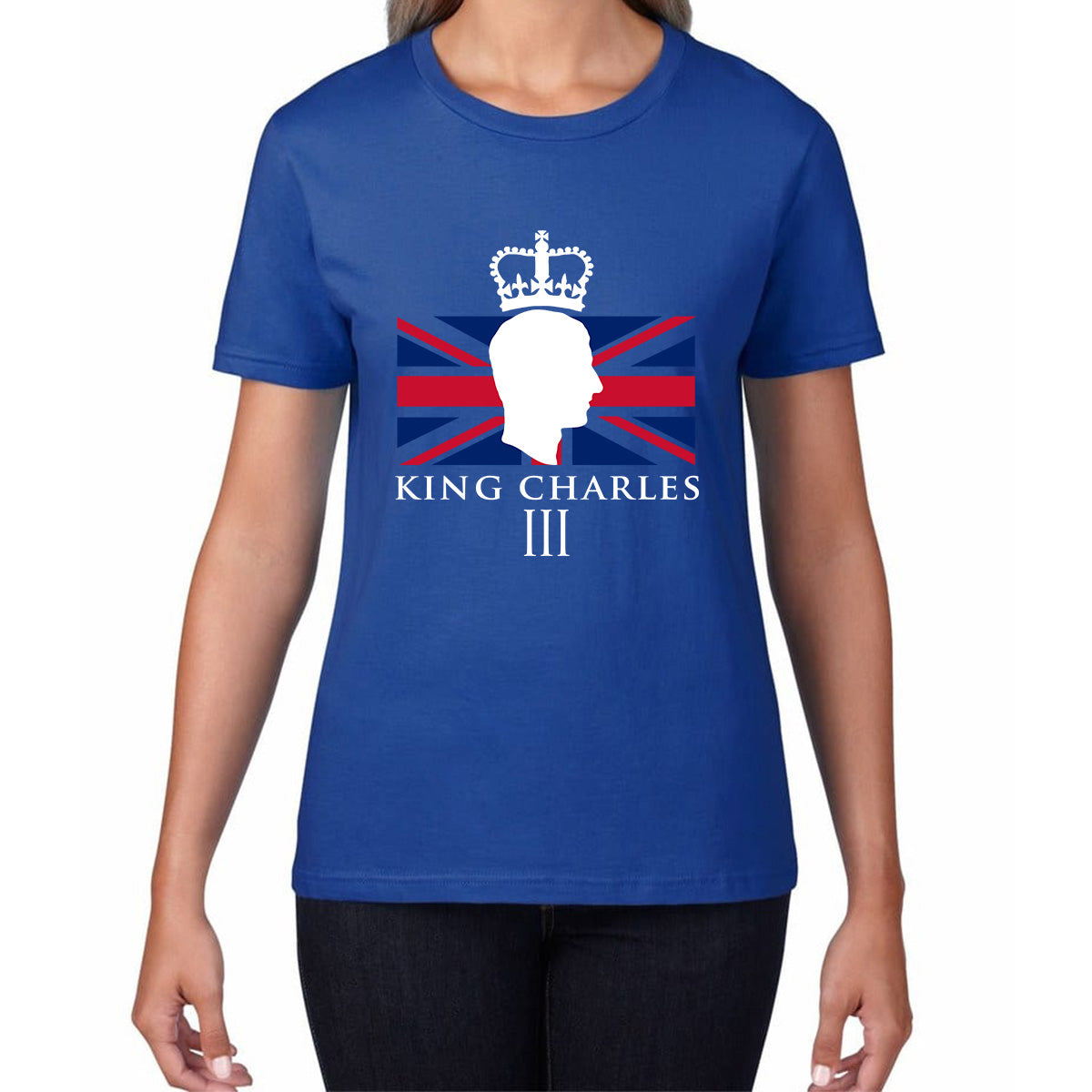 King Charles III Coronation British Flag CR III Royal Crown His Majesty Union Jack Great Britain Womens Tee Top