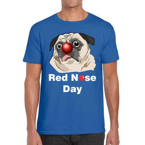 Pug Dog Red Nose Day Adult T Shirt. 50% Goes To Charity